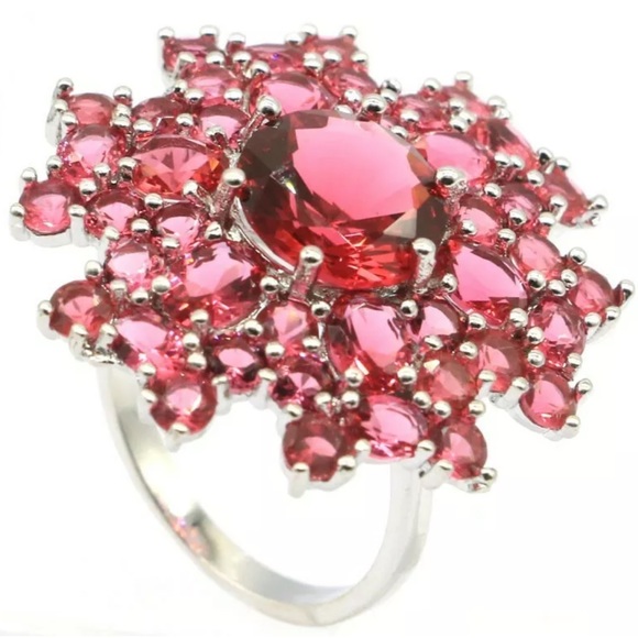 Sterling Silver Pink Garnet Floral Ring 925 size 7.5
New - Picture 2 of 9